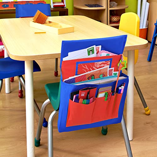 AKAYOK Chairback Buddy Pocket Chart, Chairback Pocket Chart, Chair Pockets for School Home Classroom Preschool Daycare, Seat Chair Storage Pocket with 6 Storage Pocket and Student Name Tag Slot (Red) - Image 2