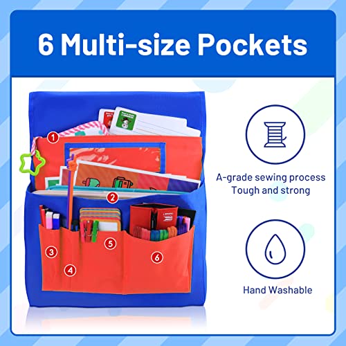 AKAYOK Chairback Buddy Pocket Chart, Chairback Pocket Chart, Chair Pockets for School Home Classroom Preschool Daycare, Seat Chair Storage Pocket with 6 Storage Pocket and Student Name Tag Slot (Red) - Image 4