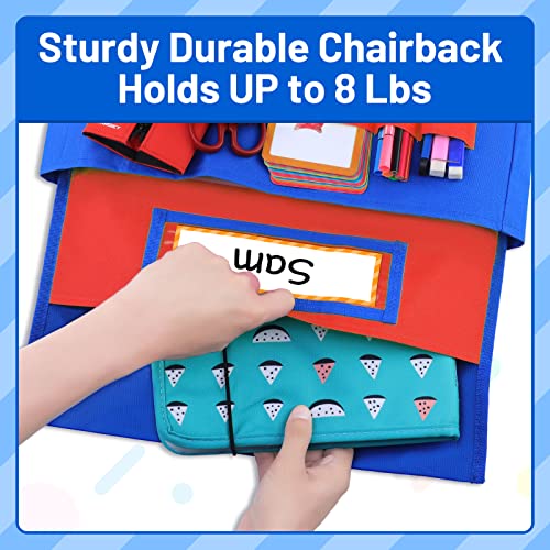 AKAYOK Chairback Buddy Pocket Chart, Chairback Pocket Chart, Chair Pockets for School Home Classroom Preschool Daycare, Seat Chair Storage Pocket with 6 Storage Pocket and Student Name Tag Slot (Red) - Image 3