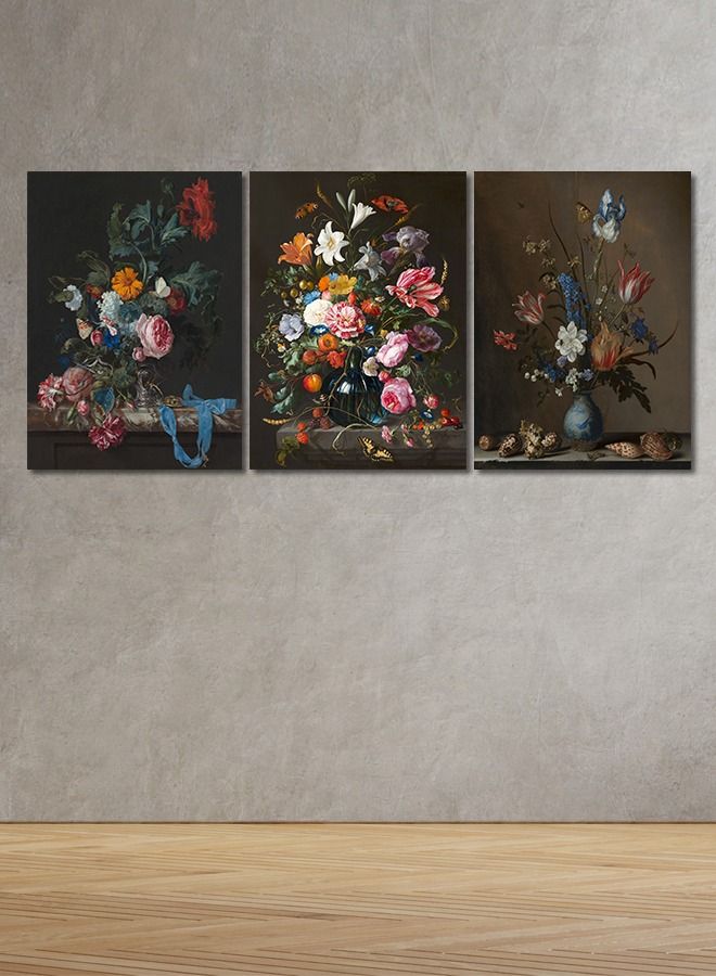 ماركتنا لوحة جدارية فنية لتزين الحائط بتصميم ورود ، ثلاث قطع ،مقاس120X60سم - Image 1