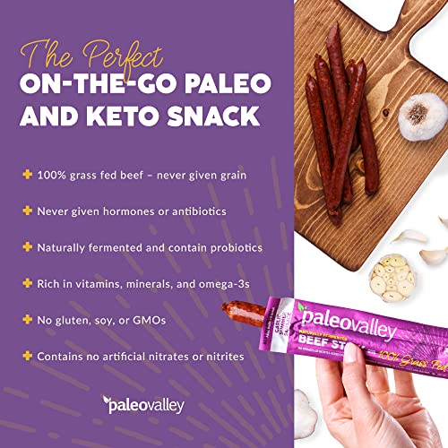 Paleovalley 100% Grass Fed Garlic Summer Sausage Beef Sticks - Delicious Gluten Free Beef Snack - High Protein Keto Friendly - Image 4