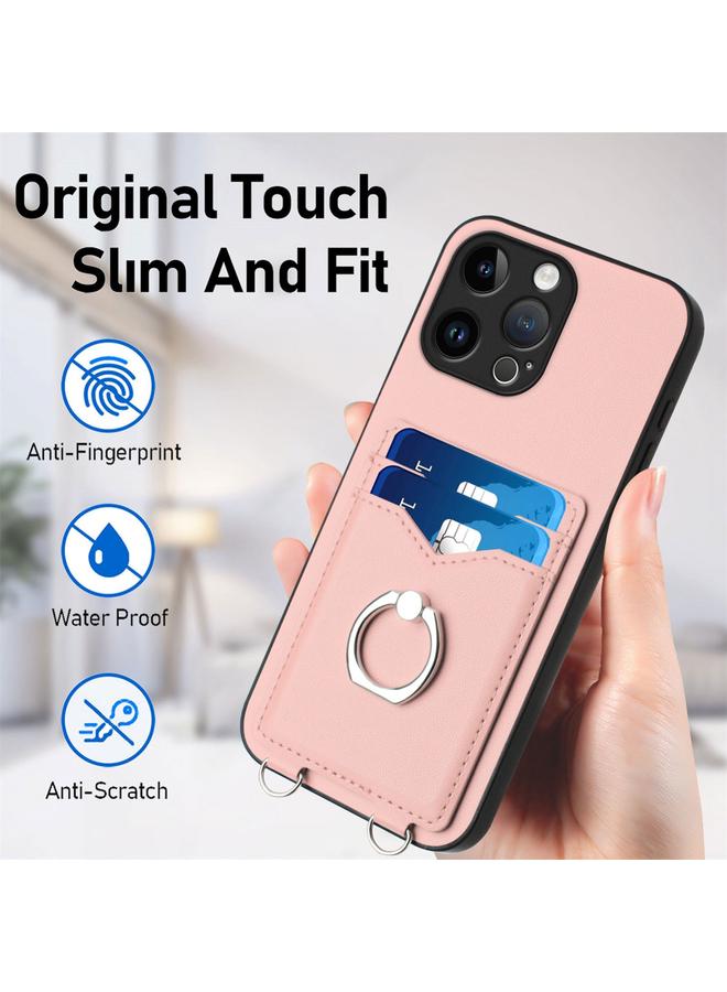 اس-توب جراب لهاتف iPhone 15 Pro Max R20 جراب هاتف مزود بحلقة حبل وحامل بطاقات - Image 5