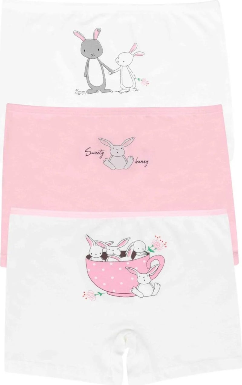 EQru Girls 5 Piece Boxer - Cute Rabbit Patterned 5-Pack Boxer  - Image 1