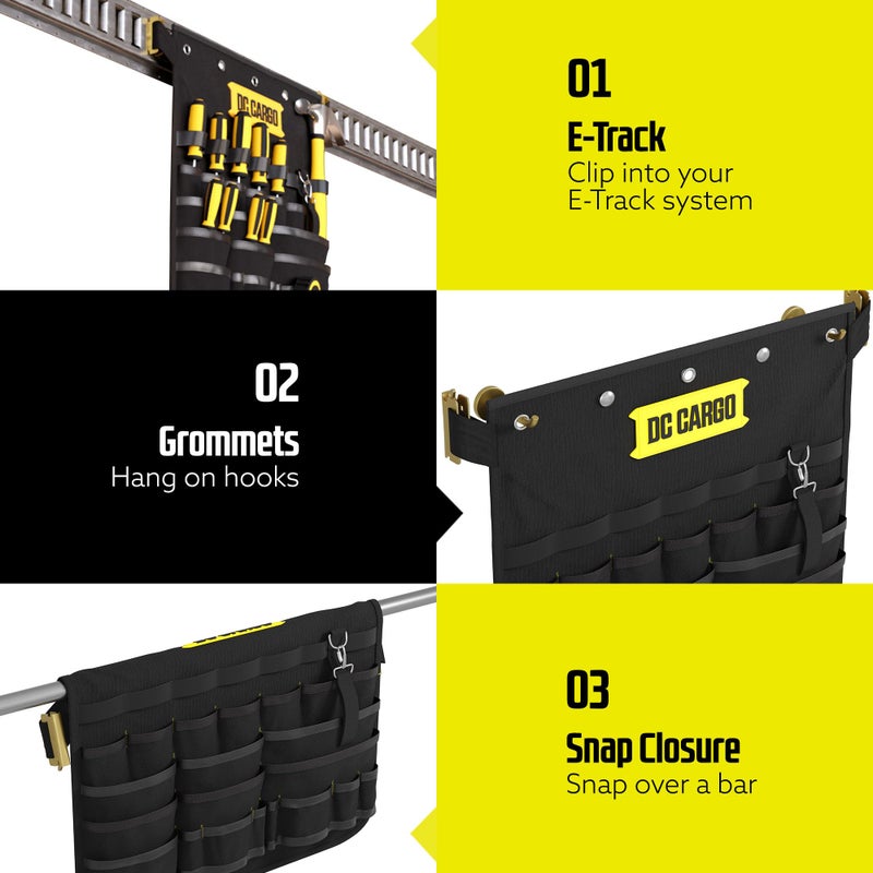 DC Cargo Mall E Track Hanging Pocket Tool Organizer - 21 Assorted-Size Pockets and Loops, E-Track Accessories for Enclosed Trailer, Workshop, & Garage - Image 4