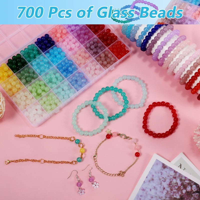 Teniinet 700 Pcs 8mm Glass Beads for Jewelry Making,28 Colors Crystal Beads Bracelet Kit for Bracelet Jewelry Making and DIY Crafts - Image 2