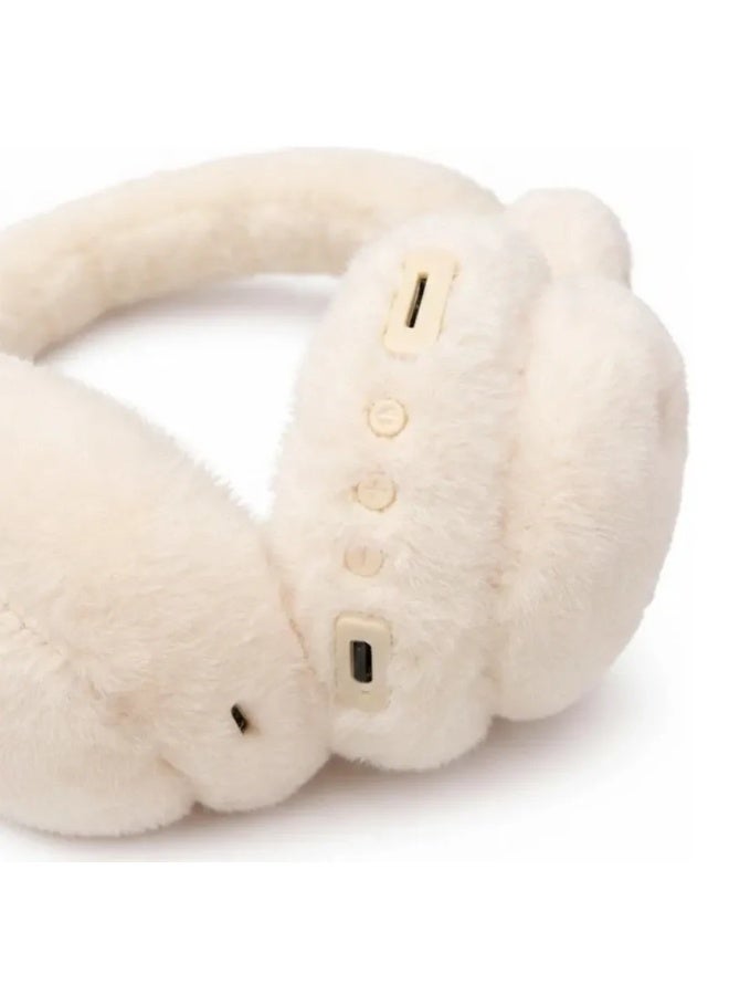 Wireless Bluetooth 5.3 Plush Rabbit Over-Ear Headset with Microphone, Model WBK861, Cream - Image 3