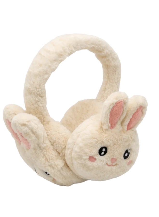 Wireless Bluetooth 5.3 Plush Rabbit Over-Ear Headset with Microphone, Model WBK861, Cream - Image 1