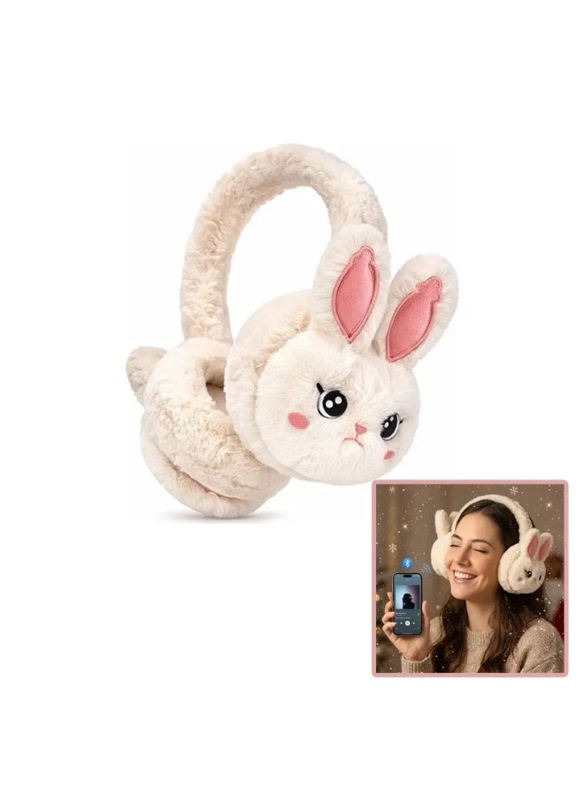 Wireless Bluetooth 5.3 Plush Rabbit Over-Ear Headset with Microphone, Model WBK861, Cream - Image 5