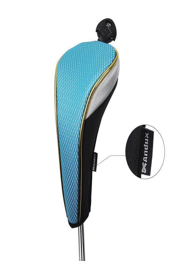 Andux 3Pcs/Set Gold Golf Hybrids Club Head Covers with Dial No. Tag MT/HY11 (Light Blue) - Image 4