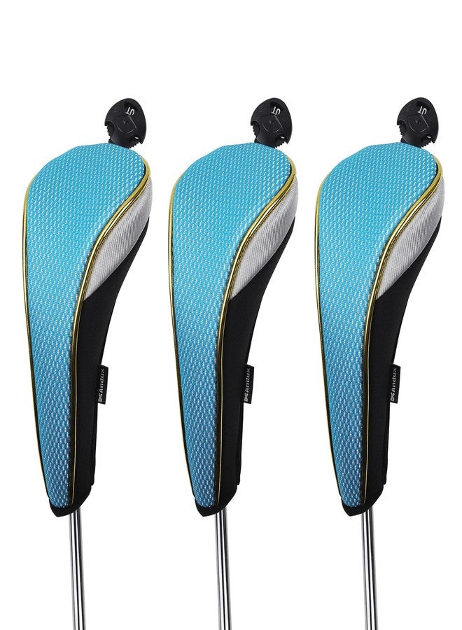 Andux 3Pcs/Set Gold Golf Hybrids Club Head Covers with Dial No. Tag MT/HY11 (Light Blue) - Image 1