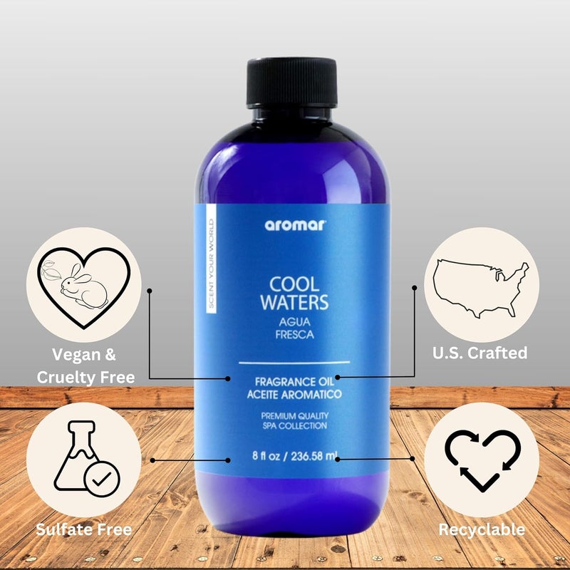 AROMAR Premium Fragrance Oil, Long-Lasting, Reinvigorating Uplifting Aroma for Aromatherapy, Relaxation & Household Uses. Cool Waters 8oz - Image 2
