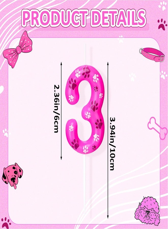 Conelist Pink Purple Dog Paw Birthday Candles Dog Paw Toppers Candles Dog Paw Print Themed Numeral Birthday Cake Topper for Kids Girl Birthday Decoration Paw Pet Puppy Cat Party Supplies (Number 3) - Image 3