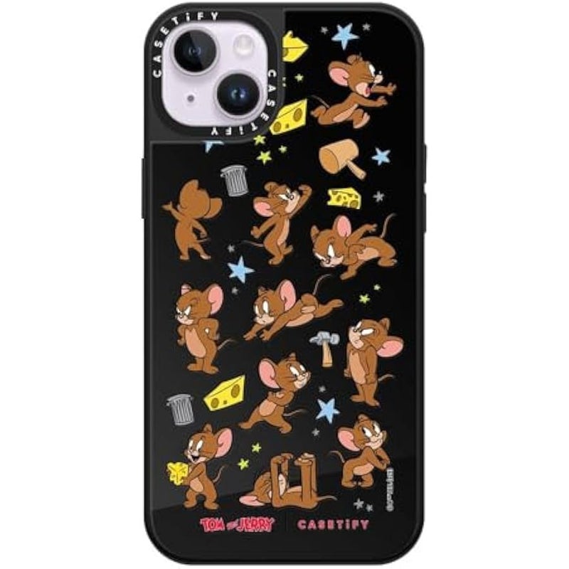 Casetify Mirror Case for iPhone 14 Plus 【Tom and Jerry Colab/Reflective / 4.9ft Drop Protection/Compatible with Magsafe】 - Jerry Pattern - Black on Black - Image 1