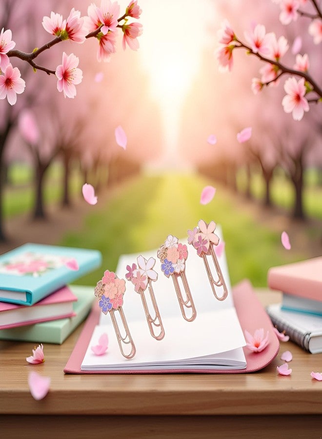 مشبك ورق واحد على شكل زهرة الكرز الوردية، مشابك ورق معدنية على شكل زهرة، علامات كتب للقراءة، علامات للدفاتر والكتب ودفاتر القصاصات (عشوائي) - Image 5