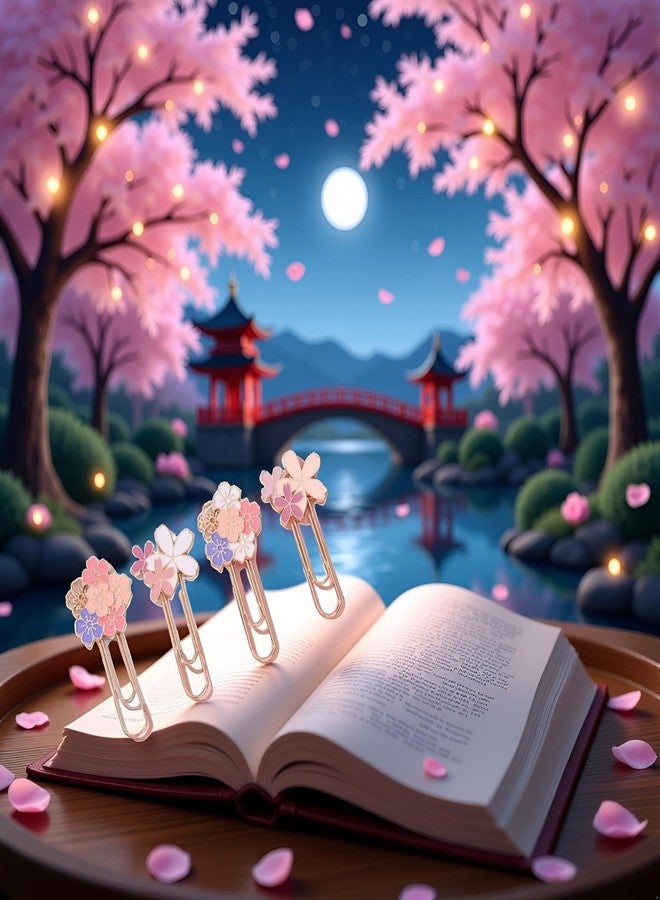 مشبك ورق واحد على شكل زهرة الكرز الوردية، مشابك ورق معدنية على شكل زهرة، علامات كتب للقراءة، علامات للدفاتر والكتب ودفاتر القصاصات (عشوائي) - Image 2