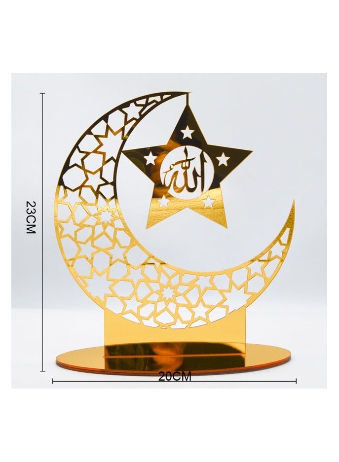 إي وورلد زخرفة مائدة رمضان الأكريليكية الرائعة للمنزل: حرف فني خفيف الوزن إسلامي يتميز بخط الله الأنيق، أكسسوارات هلال مثالية للحفلات الإسلامية، مشعة باللون الذهبي. - Image 2