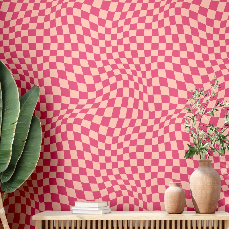 Dunzoom 1575x118 Checkered Peel and Stick Wallpaper Aesthetic Removable Contact Paper Preppy Wallpaper Decorative Checkerboard Decor for CabinetsRose Red - Image 2