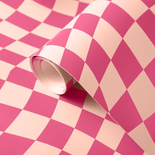 Dunzoom 1575x118 Checkered Peel and Stick Wallpaper Aesthetic Removable Contact Paper Preppy Wallpaper Decorative Checkerboard Decor for CabinetsRose Red - Image 3