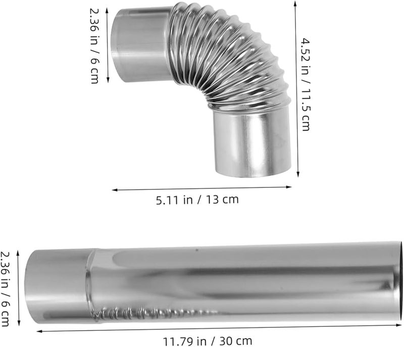 3Pcs Stainless Steel Vent Smoke Tube Gas Heater Elbow Connector Straight Chimney Flue - Image 3