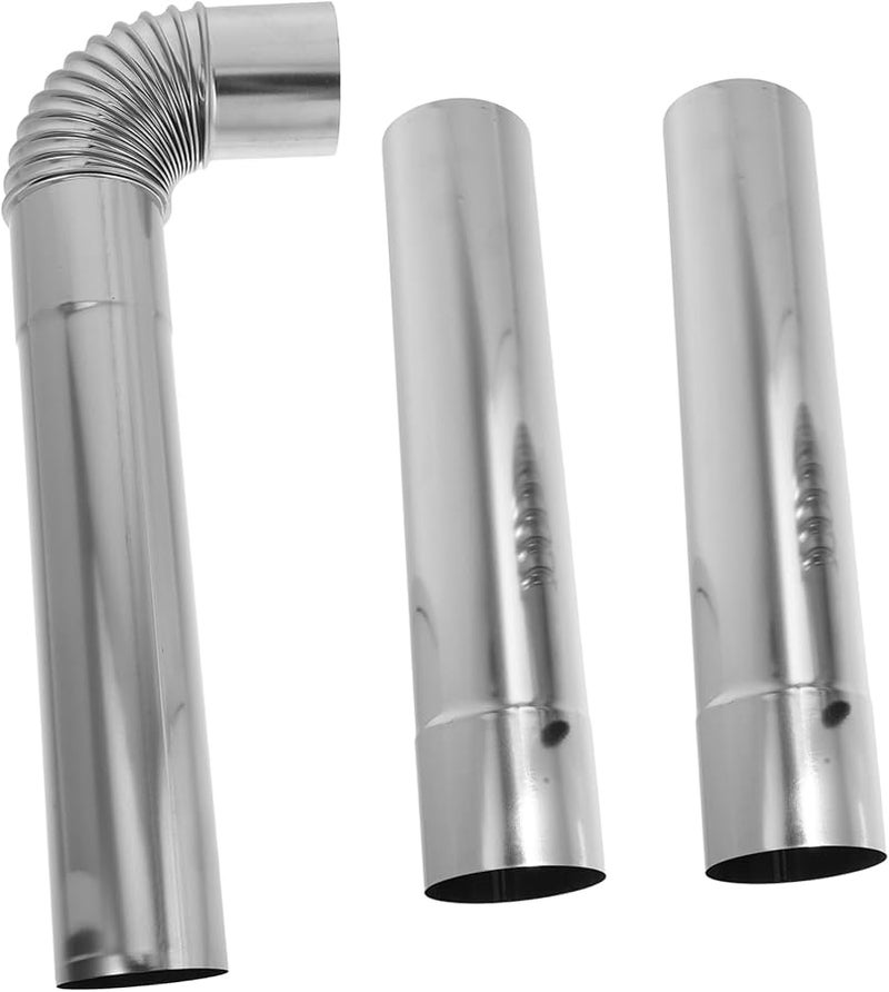 3Pcs Stainless Steel Vent Smoke Tube Gas Heater Elbow Connector Straight Chimney Flue - Image 1