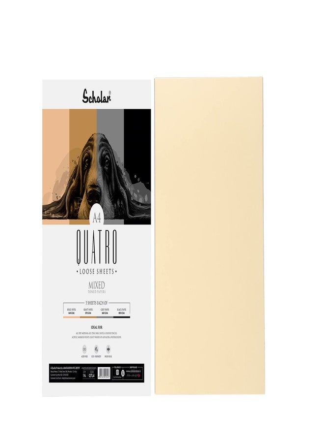 Scholar Quatro Mixed Toned Paper - Loose Drawing Sheets | Beige, Grey, Kraft & Black Papers (160 to180 GSM) | Premium Artist Paper for Sketching, Shading, Highlights & Mixed Media (5 Sheets Each gsm) (A4) (Pack of 2) - Image 2