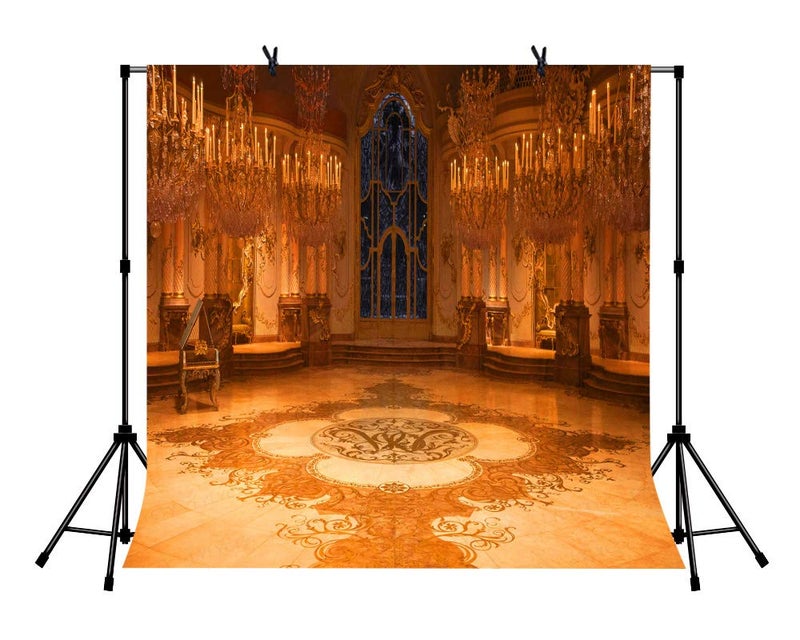 LYLYCTY 6x6ft Happy Birthday Backdrop for Party Golden Medieval Palace Photography Background for Kids Children Baby Shower Birthday Party Decor Photo Booth Studio Props BJLSLY223