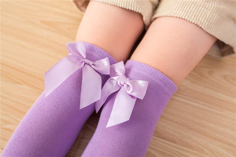 Toptim Little Girl's Knee High Socks Over Calf Kids Overknee Stockings Bow Style 3-12T(Bow1-5Pairs) - Image 3