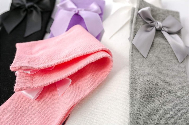 Toptim Little Girl's Knee High Socks Over Calf Kids Overknee Stockings Bow Style 3-12T(Bow1-5Pairs) - Image 4