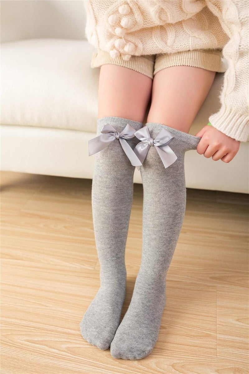 Toptim Little Girl's Knee High Socks Over Calf Kids Overknee Stockings Bow Style 3-12T(Bow1-5Pairs) - Image 2