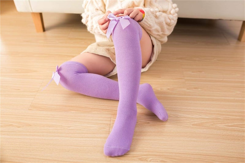 Toptim Little Girl's Knee High Socks Over Calf Kids Overknee Stockings Bow Style 3-12T(Bow1-5Pairs) - Image 5