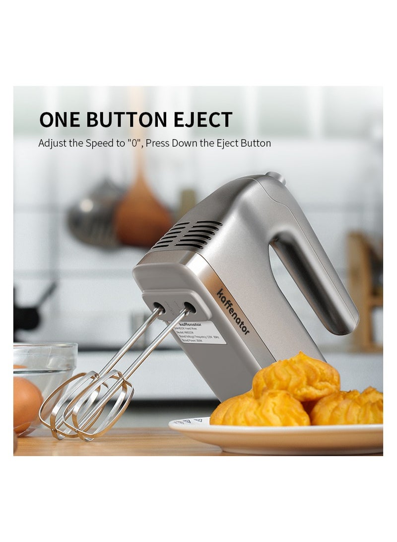 kaffenator Hand Mixer, 350W Handheld Mixer with Storage Case 5-Speed Plus Turbo Hand Mixer Electric With 5 Stainless Steel Attachments(2 Beaters, 2 Dough Hooks and 1 Whisk), Silver - Image 4