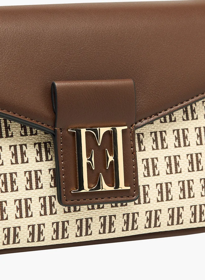 ELLE Monogram Print Crossbody Bag with Adjustable Strap and Button Closure