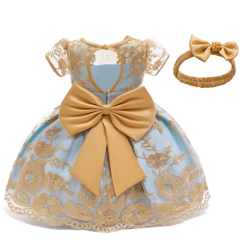 NNJXD NNJXD Baby Girls Formal Dress Bowknot Baptism Embroidery Tutu Dress with Headwear Size 80 612 Months Yellow 2with Headwear 