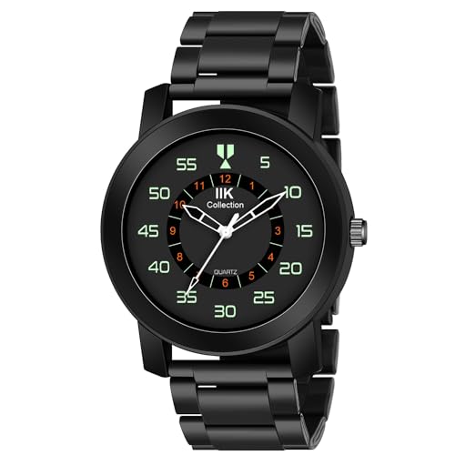 IIK COLLECTION Watches for Men Round Numerical Dial Analogue Men Watch|Long Battery Life|Stainless Steel Bracelet Black Chain with Long Lasting Polish/Adjustable Fixable Silicon Strap|Watches for Boys - Image 1