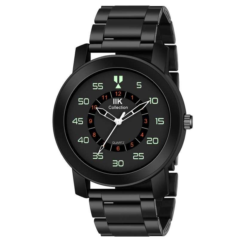 IIK COLLECTION Watches for Men Round Numerical Dial Analogue Men Watch|Long Battery Life|Stainless Steel Bracelet Black Chain with Long Lasting Polish/Adjustable Fixable Silicon Strap|Watches for Boys - Image 5