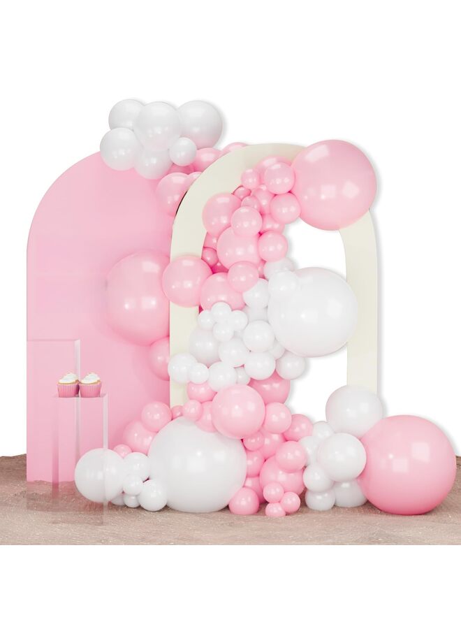يُسلِّم بالونات وردية وبيضاء 140 قطعة بأحجام مختلفة، عبوة من 18 قطعة، 12 و10 و5 بوصة، طقم قوس بالونات لاتكس لحفلات الزفاف وحفلات التخرج وأعياد الميلاد - Image 1