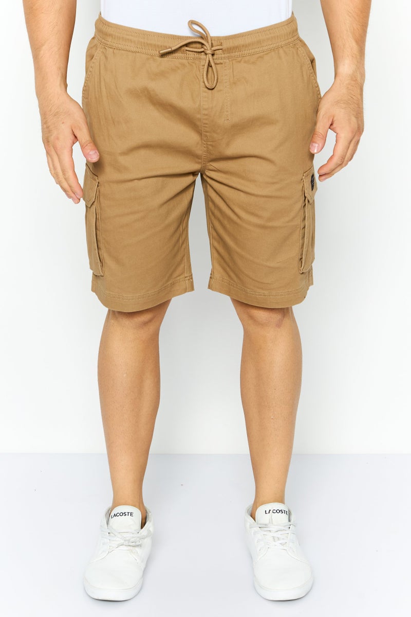 Threadbare Men Solid Cargo Shorts, Tan - Image 1