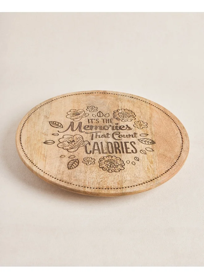 Chumbak Chumbak Farmhouse Lazy Susan Platter | Wooden Platter | Hand Engraved Decorative Platter | Perfect for Breakfast, Coffee, Snacks - Brown Farmhouse Design