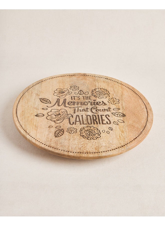 Chumbak Chumbak Farmhouse Lazy Susan Platter | Wooden Platter | Hand Engraved Decorative Platter | Perfect for Breakfast, Coffee, Snacks - Brown Farmhouse Design  - Image 2