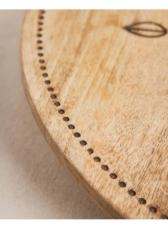 Chumbak Chumbak Farmhouse Lazy Susan Platter | Wooden Platter | Hand Engraved Decorative Platter | Perfect for Breakfast, Coffee, Snacks - Brown Farmhouse Design