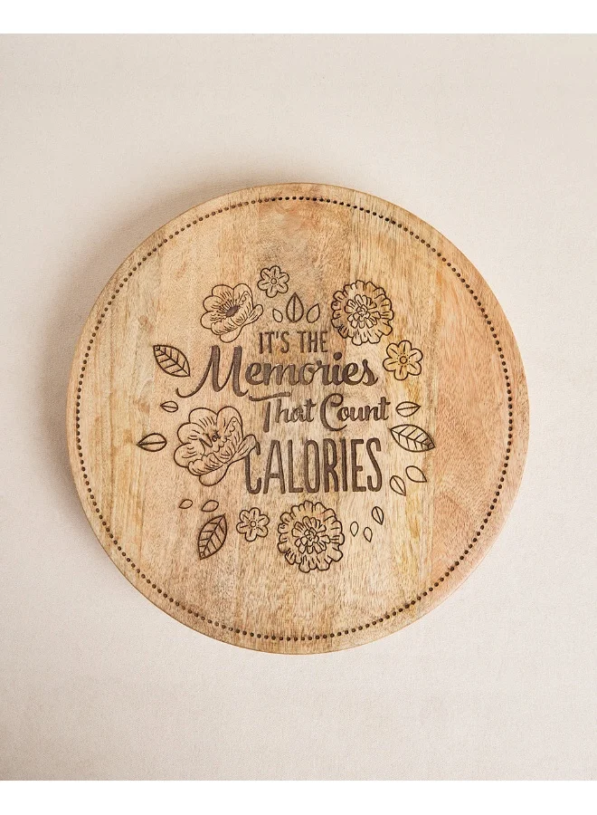 Chumbak Chumbak Farmhouse Lazy Susan Platter | Wooden Platter | Hand Engraved Decorative Platter | Perfect for Breakfast, Coffee, Snacks - Brown Farmhouse Design