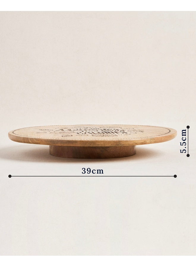 Chumbak Chumbak Farmhouse Lazy Susan Platter | Wooden Platter | Hand Engraved Decorative Platter | Perfect for Breakfast, Coffee, Snacks - Brown Farmhouse Design  - Image 4