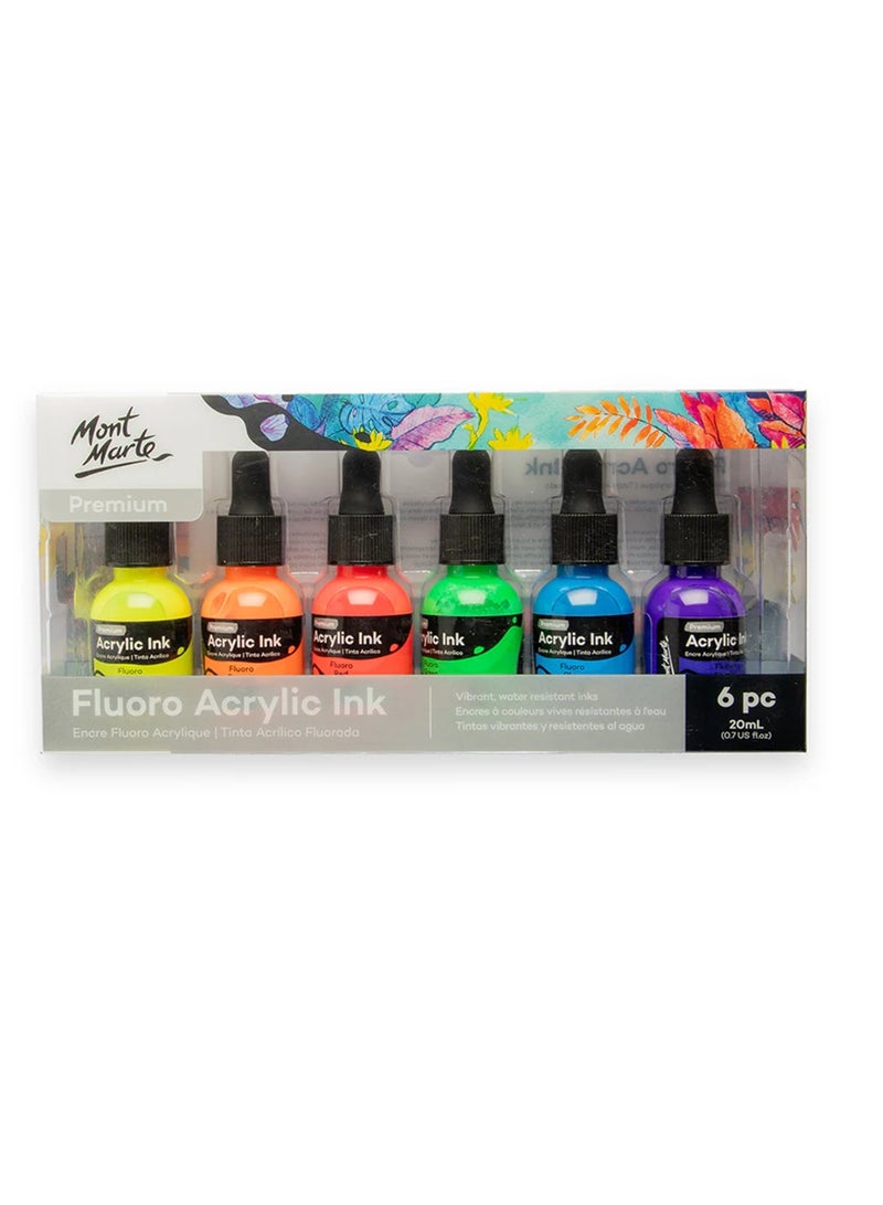 Mont Marte 6-Piece Premium Flouro Acrylic Ink Bottle 20ml Content Per Bottle - Image 4