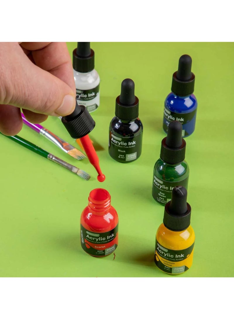 Mont Marte 6-Piece Premium Flouro Acrylic Ink Bottle 20ml Content Per Bottle - Image 3