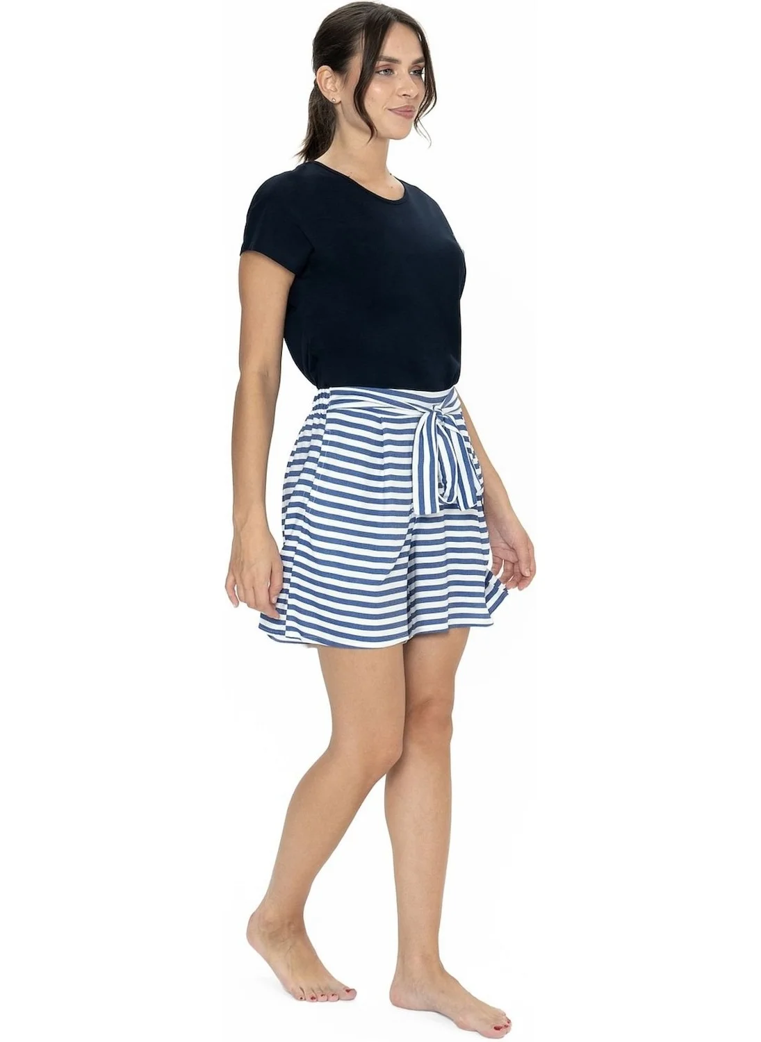 U.S. Polo Assn. 20034 Women's Short Sleeve Crew Neck Shorts Pajama Set-Navy Blue