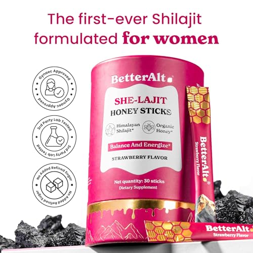 Better Alt BetterAlt SHE-Lajit Strawberry Honeysticks|Shilajit for Women with Shatavari & Saffron for hormonal Balance & Energy Boost|Tasty sticks with Goodness of Pure Himalayan Shilajit|30 Sticks - Image 2