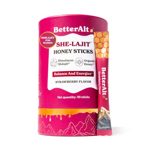 Better Alt BetterAlt SHE-Lajit Strawberry Honeysticks|Shilajit for Women with Shatavari & Saffron for hormonal Balance & Energy Boost|Tasty sticks with Goodness of Pure Himalayan Shilajit|30 Sticks - Image 1