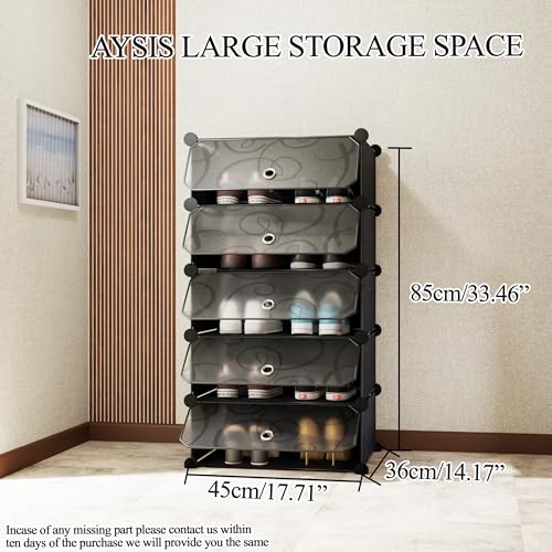 AYSIS 5 Shelf DIY Shoe Rack Plastic ^ Multi-Purpose Plastic Shoe Rack for Home Plastic Shelves, Home Shoe Rack with Door for Entryway, Bedroom Living Room, Chappal Slipper Shoe Stand (Black) - Image 2