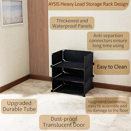 AYSIS 5 Shelf DIY Shoe Rack Plastic ^ Multi-Purpose Plastic Shoe Rack for Home Plastic Shelves, Home Shoe Rack with Door for Entryway, Bedroom Living Room, Chappal Slipper Shoe Stand (Black) - Image 5