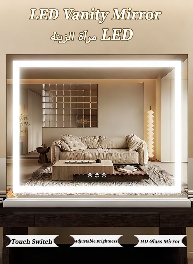 Large 23x18 Inch LED Vanity Mirror with Touch Control, 3 Color Modes (Cool/Natural/Warm), 2-in 1 Wall Mount & Tabletop Makeup Mirror, Dimmable Lighted Mirror for Daily Makeup and Professional Makeup - Image 1